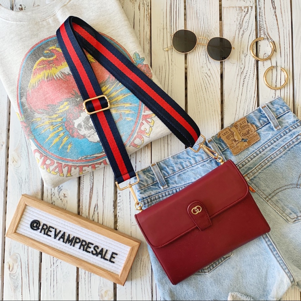 VINTAGE GUCCI RED LEATHER GG FLAP CROSSBODY BAG